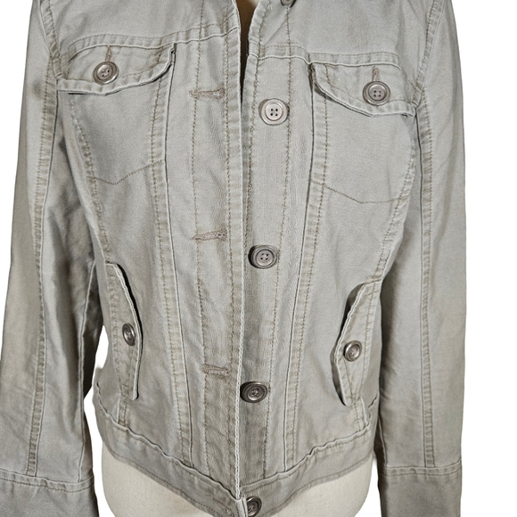 French Cuff 100% Cotton Women's Jean Jacket, Tan, Small - Picture 2 of 11